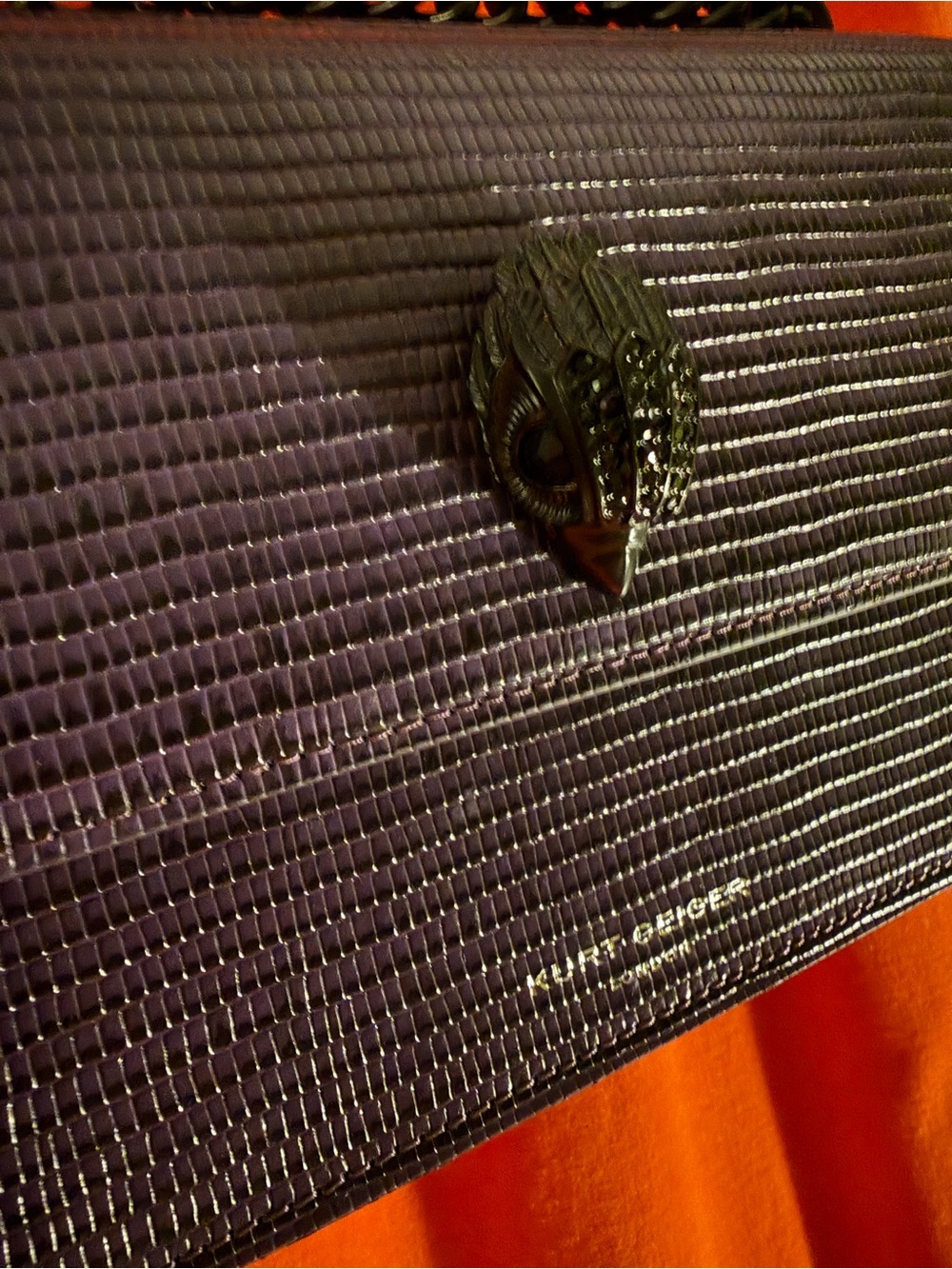 Kurt Geiger Deep Purple Lizard-Embossed Chain Shoulder Bag - Picture 3 of 11